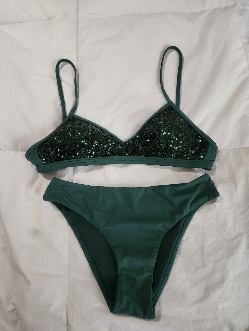 Dolcemare Beachware Italy Swim Bikini Size 42 Green Sequined